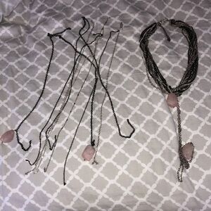 Gunmetal silver necklace with rose quartz stones